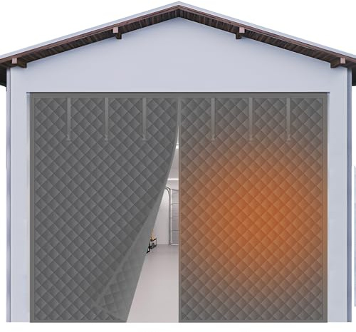 Magnetic Garage Thermal Insulated Screen Door Size: 9.3X7.15FT, Winter Cover with 5-Layer Oxford Cotton to Keep Cold Out for Garages, Hands-Free Open Window with 6 Roll-Up Straps, Grey Color