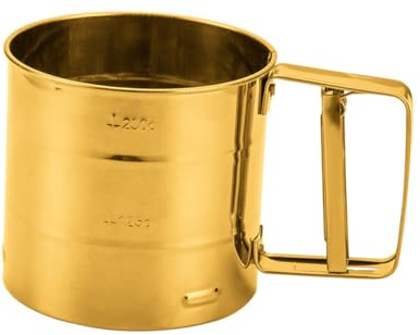 DEARMAMY Handliches Mehlsieb aus Edelstahl Feines Kuchensieb mit Einhändiger Bedienung Vielseitig für Backen Puderzucker und Feines Mehl Ergonomischer Griff Stabile Verarbeitung Goldenes