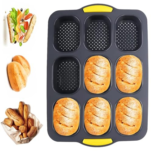 Bakform, 9 HåLigheter Non-Stick Baguetteform Silikonformar, BröD BakplåT Baguette-Form Silikon FöR BakbröD, BröD, Svart