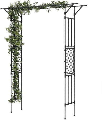 Outsunny Garden Arch, PE-Coated Steel Arbour Trellis for Climbing Plants, Rose Arch for Party, Wedding Garden Decoration, 180 x 40 x 215 cm, Black