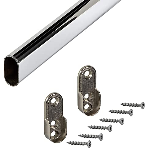 Gedotec Appendiabiti OVAL in metallo appendiabiti 1500 mm | Acciaio Cromato | Tubo mobili 30 x 15 mm | Asta montaggio a parete laterale | Con contenitore tubo armadio | 1 Pezzo