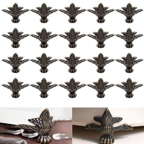 VinBee 20 PCS Antique Brass Corner Zinc Alloy Bronze Decorative Furniture Corner for Wood Case Jewelry Chest Storage Box Feet Legs Corner Protector