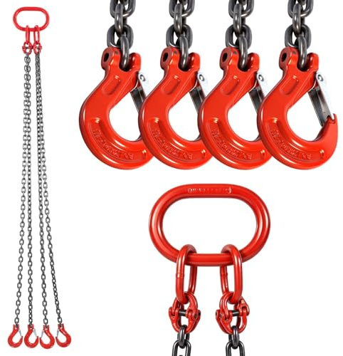 BEAMNOVA Lifting Chains with Hooks, 5/16 Inch x 5 Foot, 6 Ton, Chain Slings for Engine Hoist 4 Leg Industrial Grab Hook Heavy Duty