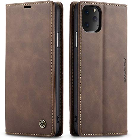 QLTYPRI Hülle für iPhone 11, Vintage Dünne Handyhülle mit Kartenfach Geld Slot Ständer PU Ledertasche TPU Bumper Wallet Case Flip Schutzhülle Kompatibel mit iPhone 11 - Kaffee Braun