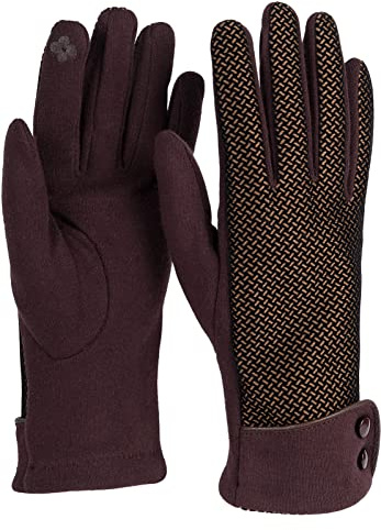 styleBREAKER Guantes para damas con pantalla táctil con diseño ondulado y forro polar, guantes térmicos calientes, invierno 09010029, color:Marrón oscuro