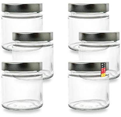 Lot de 10 bocaux vides ronds 212 ml TO 66 blanc avec couvercle argenté – Idéals pour confiture, gelée, miel, épices – Mini pots à remplir soi-même