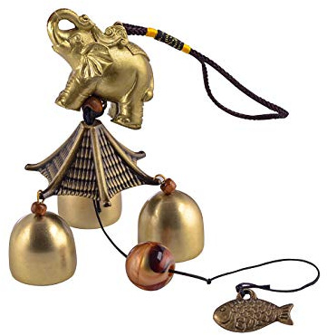 YODOOLTLY Glückliches Windspiel - Feng Shui Windspiel Outdoor Glücksbringer Hänger mit 3 Metallglocken Windglocken für Garten, Haus, Terrasse, Hof (Elefant)