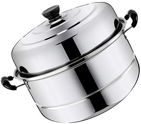 DOITOOL 2- Layer Stainless Steel Steamer Pot for Cooking Soup and Steaming Food Steam Pot with Lid for Gas Electric Grill Stove 30cm