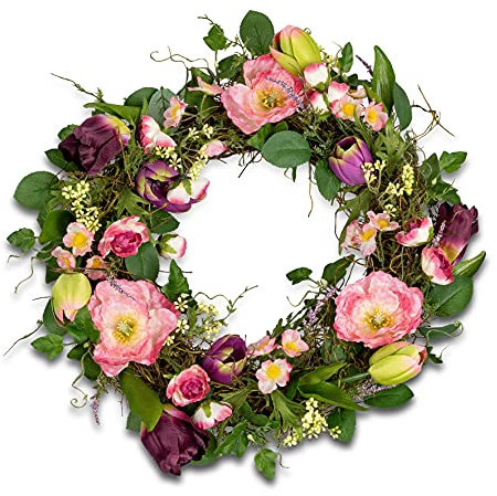 Kranz Mohnblüte Ø 32 cm Kunstblumen Dekokranz Türkranz Tischkranz Kunstkranz
