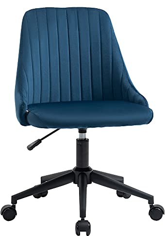 Vinsetto Bürostuhl Drehstuhl Schreibtischstuhl Ergonomisches Liniendesign höhenverstellbar 360° drehbar Schaumstoff Samtartiges Polyester Blau 50 x 58 x 77-87 cm