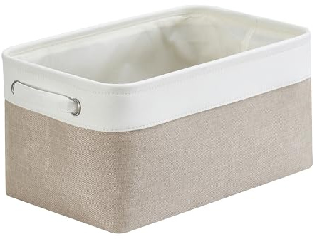 Mangata Cestas de almacenaje, Caja almacenaje Tela de Lona con Asas para Ropa, estantes, Juguetes (Plegable, Gris Blanco,Medio)