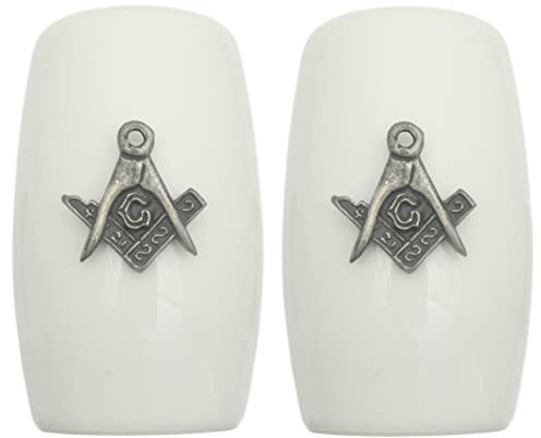 Masonic Pewter Cut Out China Salt and Pepper Shakers Cruet Set Modern White CSP 230