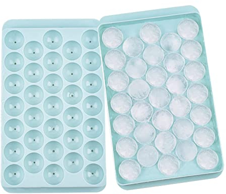 CUNTAUK Round Ice Cube Tray With Lid, Sphere Ice Cube Mold for Freezer, Ice Ball Maker, Reusable Ice Trays for Freezer Water Whiskey Cocktail and Other Drink (Blue)