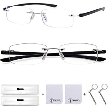 TERAISE 2Pack Lunettes de lecture sans monture pour hommes femmes, lunette pour lecture bloquant la lumière bleue robuste, lunette presbyte homme ultralégères(1.5X)