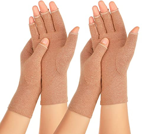 Zexhoor 2 paia di guanti a compressione per artrite, per donne e uomini, sollievo dal dolore al tunnel carpale, senza dita, per digitare entrambe le mani