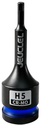 JEUCLEL Chiave a bussola esagonale da 5 mm, H5 da 1/2 pollici, in acciaio Cr-Mo, adattatore per cacciavite esagonale allungabile, per chiavi a cricchetto elettriche, viti di fissaggio