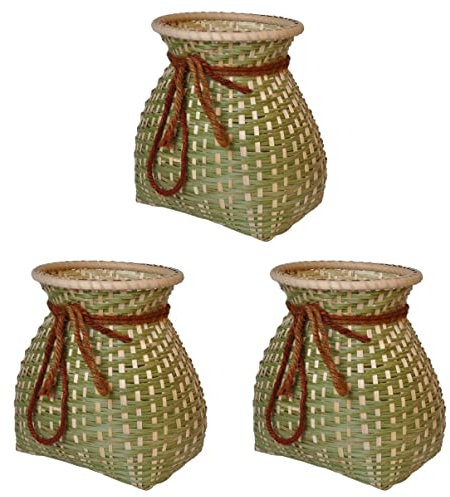 Cabilock 3 Stk Korb Aus Bambus Trockenblumenvase Garten Blumentopf Geschenkkorb Aus Weide Dekorativer Blumenkorb Pflanzenbehälter Aus Rattan Wäschekorb Getrocknete Blumen Angelleine Kind