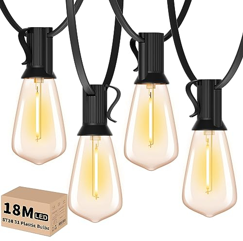 Yuucio Guirnalda Luces Exterior 18 Metros, ST38 LED Guirnaldas Luminosas de Exterior con 30+1 Bombillas, Cadena de Luces Impermeable IP44 Para Patio,Jardín, Boda, Partido 2700K Blanco cálido