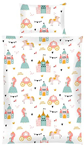 Bestlivings Kinderbettwäsche Baby 2-teilig Baumwolle Prinzessin | Bettbezug 100x135cm, Kissenbezug 40x60cm, mit Reißverschluss, OEKO-TEX, atmungsaktiv, 60°C waschbar, perfekt für Kleinkinder