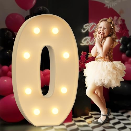 Tongjoy Marquee Light Up Numbers 0, 3FT Marquee Number Balloon, Marquee Light Up Numbers for Party Decoration, Birthday Decor, Anniversary Party Decorations, Balloon Arch Kit