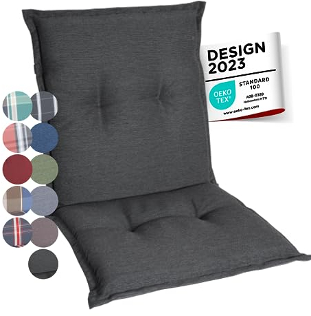 gardisun Gartenstuhlauflagen Niedriglehner I Extra Dicke Sitzauflagen I Made in Europe I Stuhlauflagen für Niederlehner Gartenstuhl I Auflagen mit extra hohem Komfort I 4er Set I Anthrazit