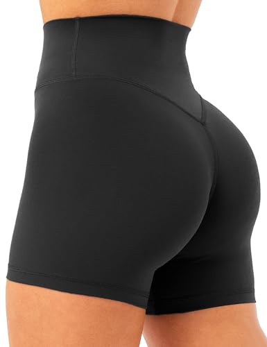 Unthewe Women's Workout Gym Biker Shorts High Waisted Athletic Booty Yoga Shorts with Tummy Control(U729-Black-M)