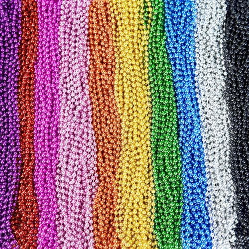 ZYFLSQ 300 Pcs Mardi Gras Beads Necklaces Bulk, 33 7mm Colorful Metallic Beaded Necklaces, Party Favors Parade Throws Bulk Women Men Party Costume Accessories for Pirate Carnival (10 Colors)