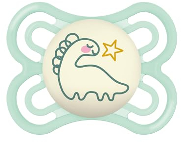MAM Perfect Schnuller, leuchtend, Größe 2-6 Monate, Sauger aus SkinSoft Silikon, bio-rund, mit Schnullerhülle, Grün