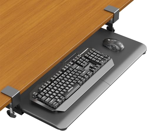 ERGOMAKER Keyboard Tray Under Desk, Pull Out Keyboard Tray with Extra Sturdy Clamp Mount System, 65x30cm (76cm Including Clamps) Computer Drawer for Typing, Perfect for Home or Office, Black.