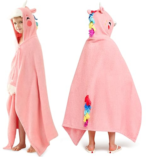 Joiedomi Pink Unicorn 127 x 77 cm Hooded Towels for Kids - Soft Cotton Kids Beach Towel for 3-10 Years Boys Girls - Beach Poncho towels for Kids - Swimming towels for Kids