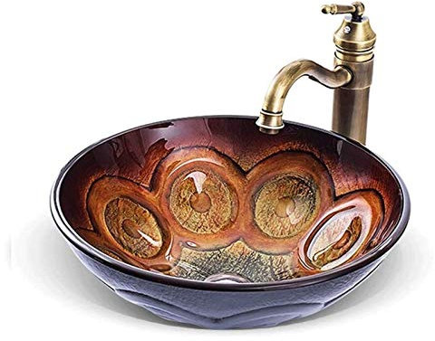 Waschtischunterschrank mit Waschbecken, Badezimmer-Waschbecken, Waschbecken, Aufsatzwaschbecken, Badezimmer-Waschbecken mit Farbverlauf, gehärtetes Glas, runde Waschbecken-Kombinat