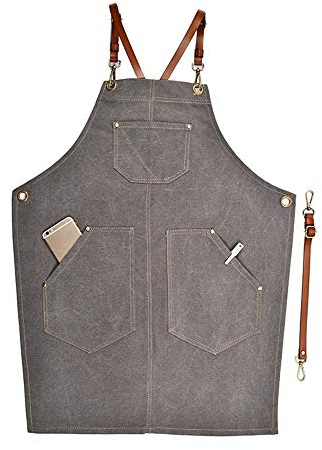 LVUNZJCA Werkzeugschürze Erwachsene Denim-Leder Multi-Pocket-Western Cafe Maler Backen Maniküre Overalls Schürze für Männer