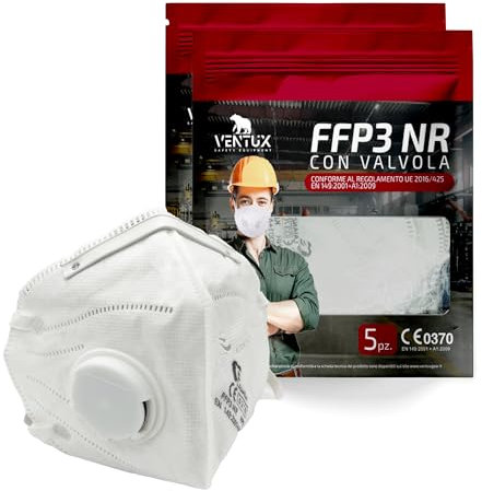 VENTUX SAFETY EQUIPMENT 10 pz Mascherine FFP3 NR con Valvola | Filtrazione ≥99% | Protezione Avanzata | Certificato CE 0370