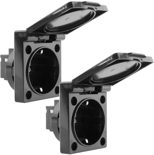 BeMatik - Socle de prise Schuko encastré à vis IP44 avec couvercle noir paquet de 2