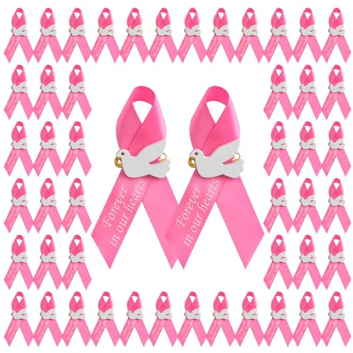 WANDIC 100 PCS Octobre Rose Pins, Broches Ruban Rose Cancer du Sein Épingles en Polyester avec Colombe de La Paix pour Femmes Accessoires Le Rose d'octobre Souvenir