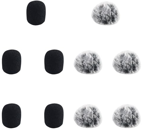 Furry Windscreen & Foam Cover Set for lavalier Lapel Microphone, Wind Muff Set for Mini Clip-On Lav MIC, 5-Pack of Each