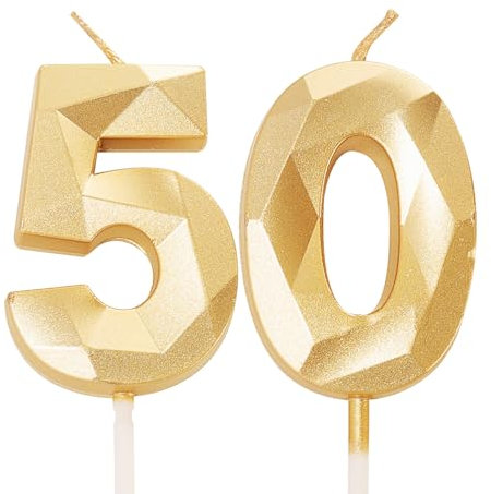 50th Birthday Candles, Gold Number 50 Happy Birthday Candles, Women Men Cake Topper Decorations for 50 Year Old Birthday Party Wedding Anniversary Celebration Supply Gold
