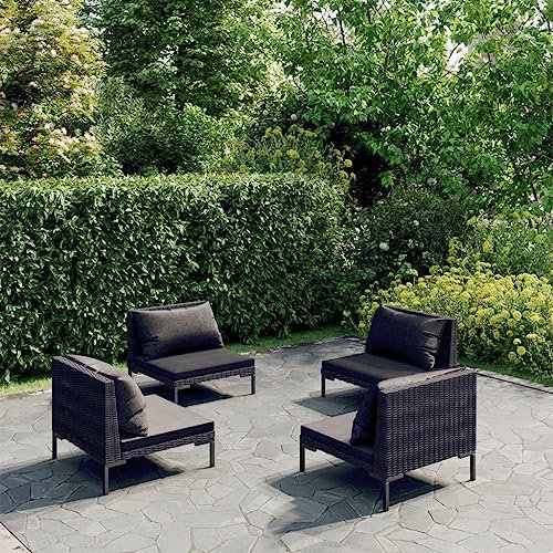 THOYTOUI 4-TLG. Garten-Lounge-Set, Möbelsets Garten möbel Garten loungemöbel Set Gartengarnitur Set Geeignet für Garten Veranda Balkon Terrasse mit Kissen Poly Rattan Dunkelgrau