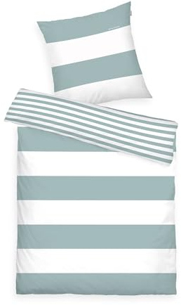 TOM TAILOR Renforcé-Bettwäsche, 80x80 cm + 155x220 cm, 100% Baumwolle/Renforcé, mit Wendemotiv und Markenreißverschluss, SIENA, Weiß, Türkis (Fresh Sage)