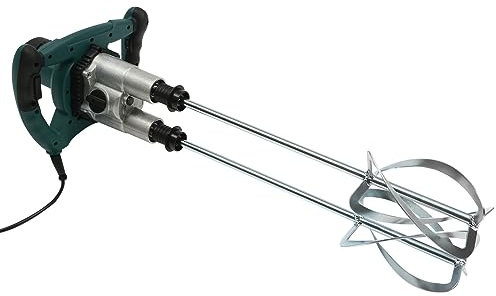 Malaxeur Double Électrique 2800W Agitateur Malaxeur à Mortier Mélangeur à Béton Réglable à 6 Vitesses Batteur à Main Spirale Galvanisé pour Mélanger la Peinture, Boue de Ciment, Béton, Mortier, Fourra
