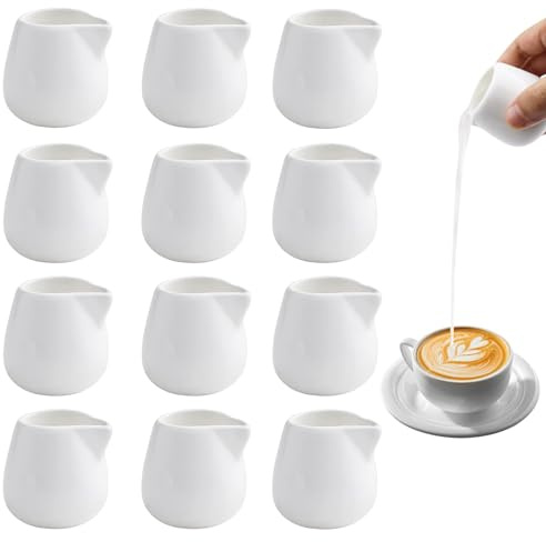 PRITOK White Small Porcelain Milk Jug: 12 Pcs Porcelain Mini Milk Jug Without Handle, 60ml Mini Milk Jug, Small Porcelain Milk Jug, Small Milk Jugs for Milk, Coffee, Cream, Sauce and Gravy