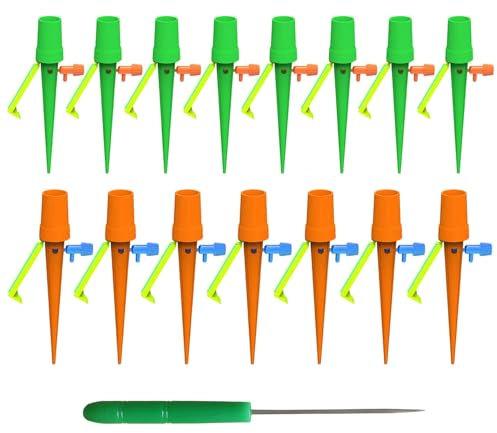 GERUI Sistema di irrigazione, 15 pezzi, regolabile, per piante da giardino, irrigazione, piante da interni, con valvola di controllo sbloccabile lentamente, kit di irrigazione per fiori in vacanza