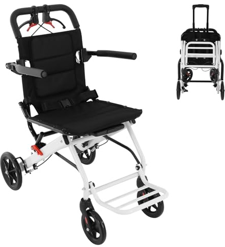 DIFU Faltrollstuhl Rollstuhl Faltbar Transportrollstuhl bis zu 100 kg, Transit Rollstuhl für Zuhause Behinderte und Senioren, Aluminium-Legierung Liegerollstuhl