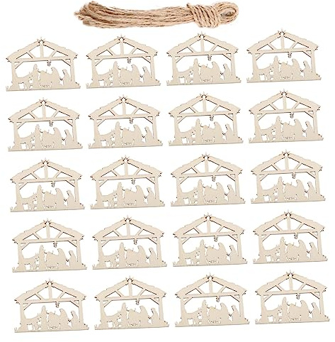 Sewroro 20stücke Hängende Krippe Aus Holz Weihnachtskrippenschmuck Religiöser Holzschmuck Dekoration Zur Geburt Jesu Hängender Weihnachtsbaumschmuck Krippengeschenk