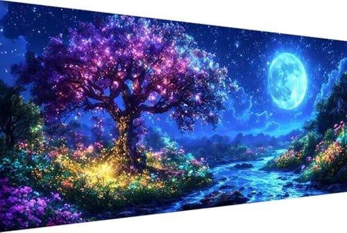 Baum Malen Nach Zahlen Erwachsene Rahmenlos Mond Malen Nach Zahlen XXL 50x100cm Paint by Numbers Adult mit Acrylfarben Set und 4 Pinsel Ölgemälde Leinwand Bastelset Geschenke und Heimdekoration -40rA