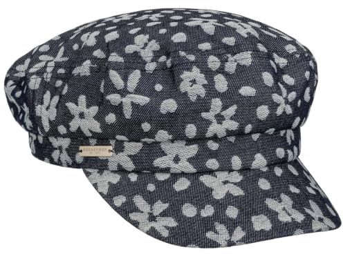 Seeberger Flower Denim Elbsegler Baker-Boy-Mütze Denimcap Damencap Elbseglermütze Kapitänsmütze Damen - mit Schirm Frühling-Sommer Sommer