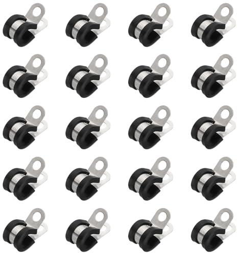 PATIKIL 3/8 Inch Cable Clamps, 20 Pcs 304 Stainless Steel Conduit Clamp Cable Rigid Pipe Strap Metal Rubber Clips for Pipes Wire Line Hose Bracket Tube Holder, Black (9.5mm)
