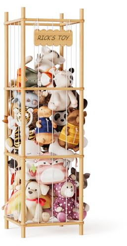 SpaceAid Stuffed Animal Storage Organizer, Wood Animals Zoo Toy Plushies Storage Holder, Large Capacity Plush Toy Cage for Playroom Organization, 15.8 Wide, Natural