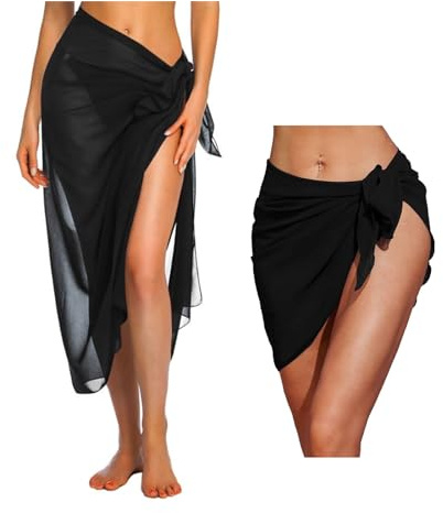 2 stycken pareo dam strand linda sarong, chiffong strand sarongduk täckande sarong, omlottduk strandkjol dam pareo duk bikini höftduk strandhandduk för att knyta runt omlottkjol strand för sommar