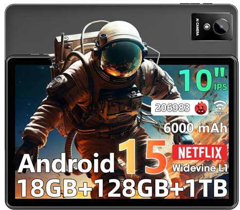 Raemond Tablet 10 Pulgadas Android 15 Tablets PC con 18GB RAM +128G ROM (1TB TF), IPS1280 × 800, Widevine L1 Octa-Core Tablet con WiFi 5G,CPU T30, 5MP+8MP, 6000 mAh, Face ID,Certificado por Google